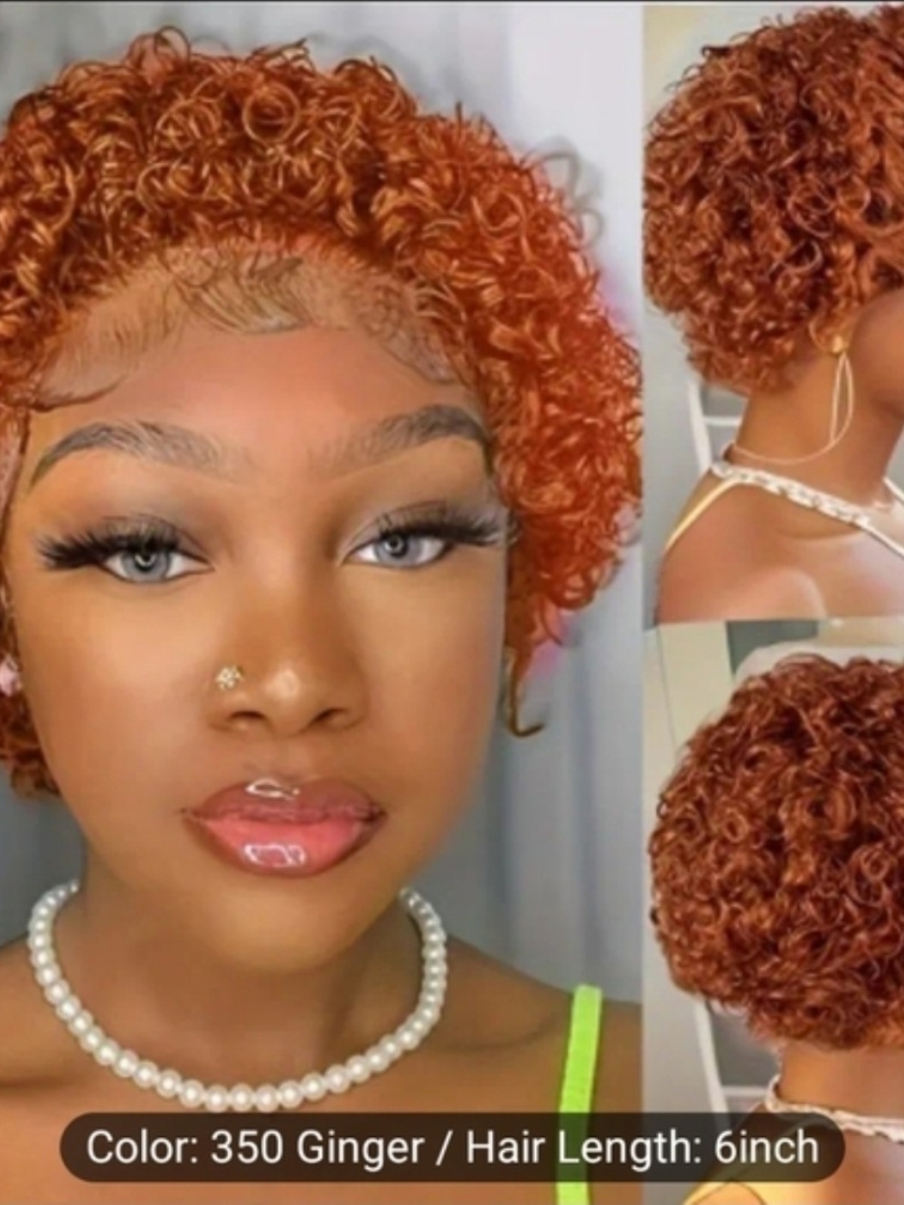 6 inch 13x1 Lace Front Water Wave Human Hair Wig ( Ginger Orange)